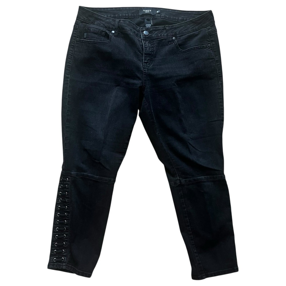 Torrid Black Lace Up Grommet Skinny Jeans Womens‎ 16R Stretch Denim Mid Rise
